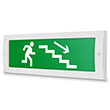 Световое табло «Направление к эвакуационному выходу по лестнице вниз (правосторонний)», Молния (12В)